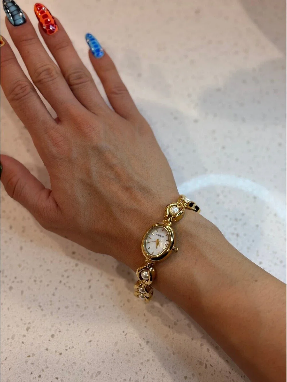 Women's Gold Tone Pearl Accent Bracelet Watch